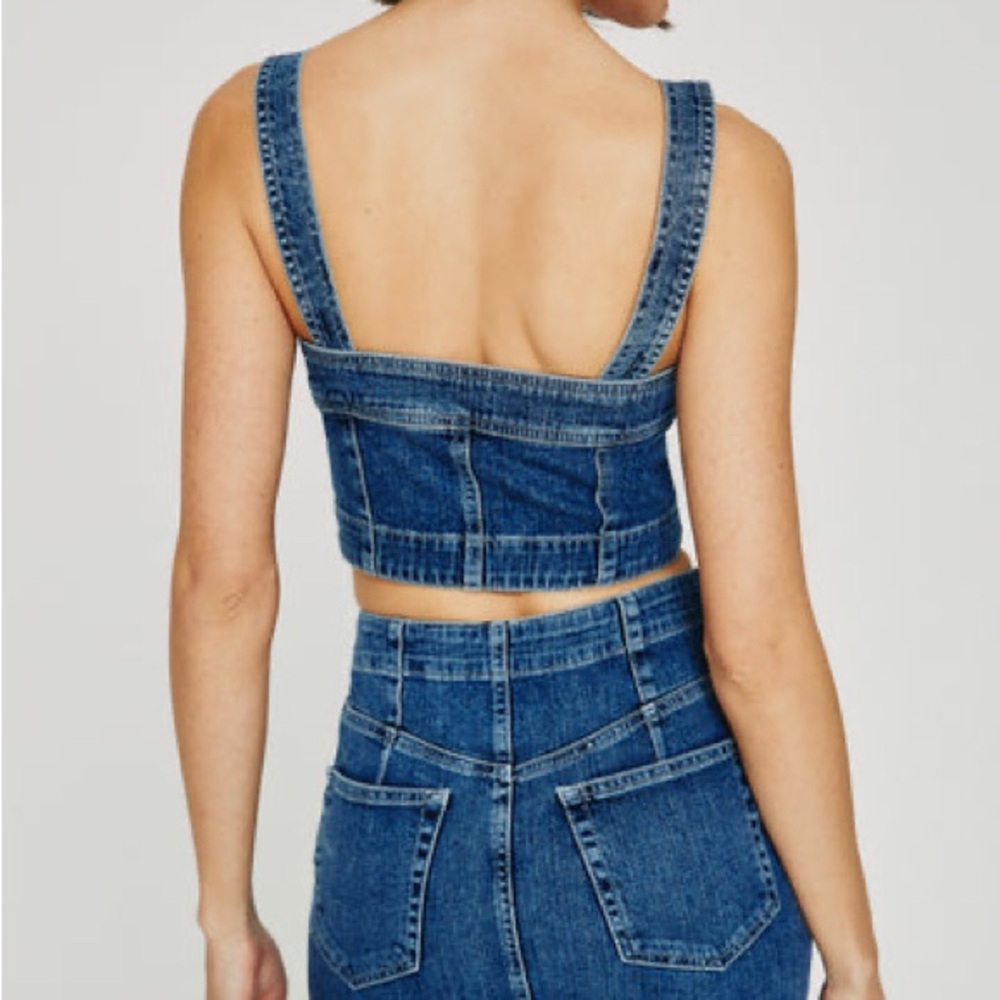 AG Adriano Goldschmied denim cropped front button tank, Sz M - Picture 4 of 16